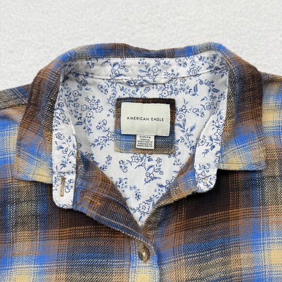 American Eagle Womens SM Plaid Flannel Shirt Boyfriend Grunge Cabincore Western - Picture 2 of 10